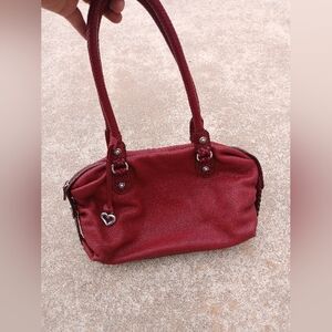 Brighton Red Pebbled Leather Braided Handle Shoulder Bag Purse